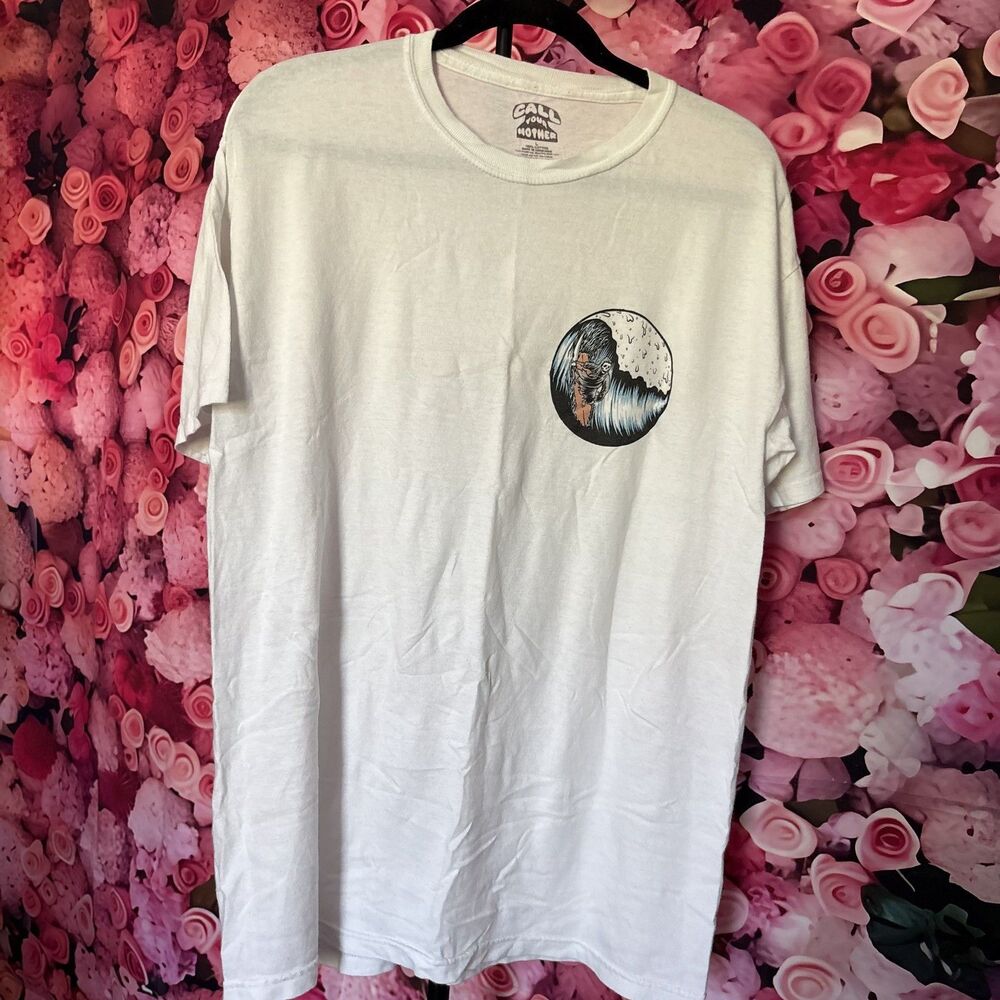 Call Your Mother T-Shirt Men’s Large Surf Grim Reaper Graphic Back Print White